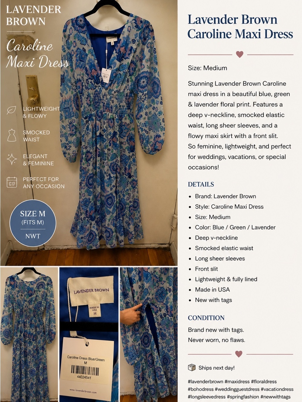 Lavender Brown Caroline Maxi Dress - Blue / Lavender